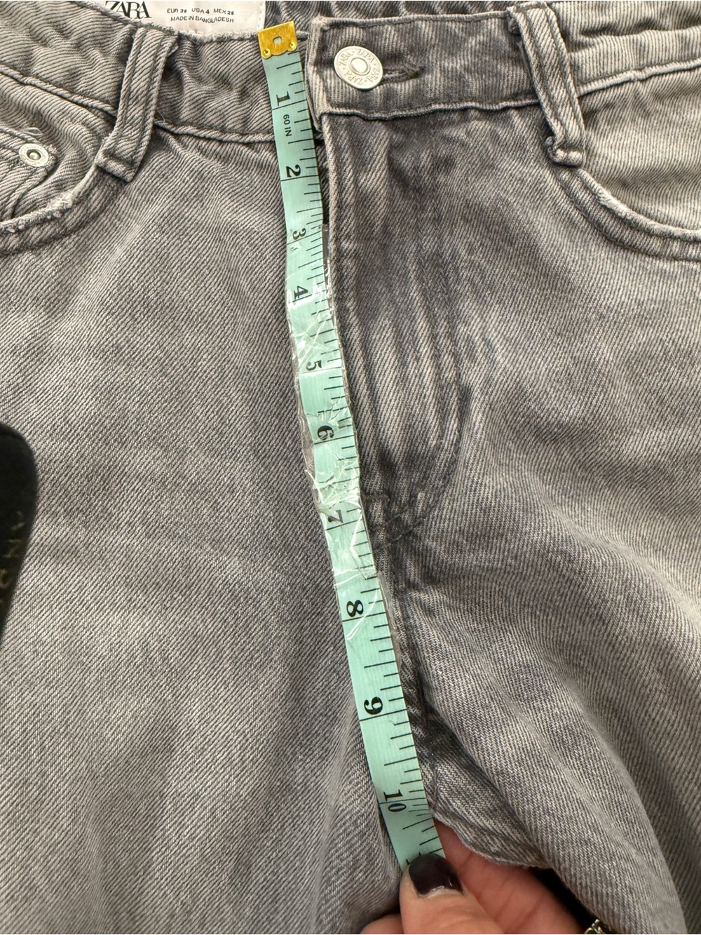 Zara Grey TRF Low Rise Wide Leg Elephant Jeans Acid Wash Full Length Sz 4/26 - Picture 15 of 16